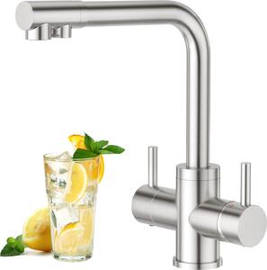 Rubinetto da cucina a 3 vie con doppia maniglia - Rubinetto con filtro per l'acqua - Acciaio inox