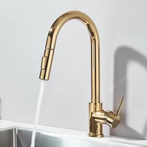 Miscelatore da cucina – Rubinetto estraibile – Girevole a 360° – 2 tipi di getto – Acqua fredda e calda – Acciaio inossidabile 304 – Cartuccia in Vetroceramica – Oro