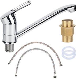 Rubinetto da cucina con braccio girevole a 360 gradi, rubinetto girevole per lavello, rubinetto da cucina cromato, facile da installare, con 2 pezzi e tubo flessibile da 50 cm