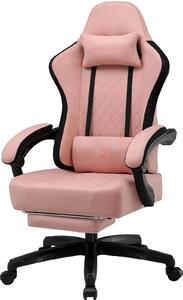 Sedia da gaming - Sedia da scrivania ergonomica - Rivestimento in tessuto - Seduta con molle insacchettate - Braccioli accoppiati - Poggiapiedi estraibile - Regolabile in altezza - Girevole - Nero/Rosa
