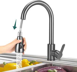 Miscelatore da cucina, alta pressione, con erogatore alto, doccetta estraibile, girevole a 360°, attacco G3/8, colore argento