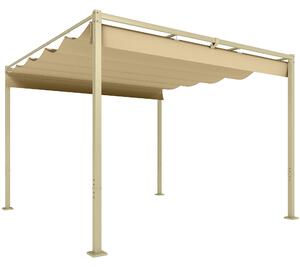 Outsunny Gazebo Pergola 3x3 m con Tettuccio Retrattile, 8 Viti e 8 Picchetti, in Poliestere 180g e Metallo, Cachi