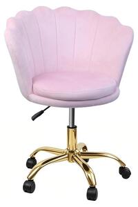 Sedia girevole a 360° - Sedia da ufficio / Sedia per il trucco - Schienale ergonomico a forma di fiore - Regolabile in altezza - Rivestimento in velluto - Struttura in metallo - Rosa