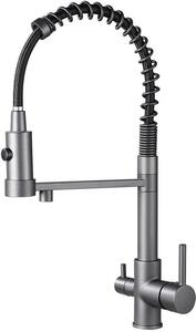 Rubinetto da cucina a 3 vie grigio, miscelatore girevole a 360 gradi, miscelatore per lavello con bocca flessibile, rubinetto da cucina per acqua calda e fredda e filtro (grigio)