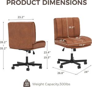 Sedia da ufficio senza braccioli - Sedia da scrivania - Ergonomica - Rotazione a 360° - Regolabile in altezza - Seduta imbottita e confortevole - Rivestita in ecopelle - Struttura in metallo - Colore marrone