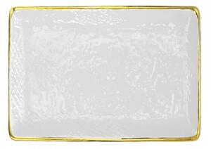 Vassoio Rettangolare in Ceramica Filo Oro - Preta Oro - Arcucci Trade Bianco