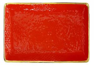 Vassoio Rettangolare in Ceramica Filo Oro - Preta Oro - Arcucci Trade Rosso