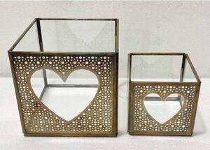 Set 2 Lanterne in Metallo Dorato e Intaglio a Cuore - Glass Heart
