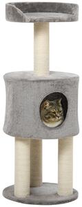 PawHut Tiragraffi Albero in sisal naturale Albero da arrampicata Altezza 103 cm Piattaforma in peluche Nicchia Grigio