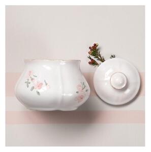 Zuccheriera Shabby Chic in Ceramica con Fiori Rosa