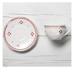 Tazza da Tè con Piattino Stile Country Decorata con Fiori Rossi