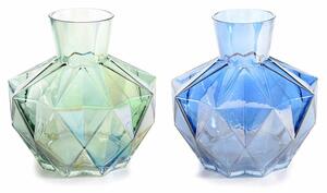 Set 2 Vasi Geometrici in Vetro Colorato Verde e Blu