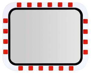 Specchio stradale, telaio, superficie riflettente in acciaio inox, bordo riflettente rosso, con supporto, LxA 800x600 mm