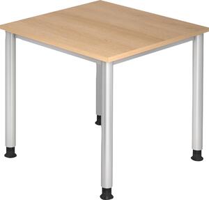 Scrivania serie H | telaio a 4 gambe | regolabile in altezza | estremamente stabile, dimensioni piano d'appoggio:80 x 80 cm, colore piano d'appoggio:rovere, colore telaio:argento