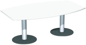 Tavolo da conferenza, LxPxA 2000x800/1200x720 mm, forma a botte, colore del piano bianco, colonna argento, base a disco antracite
