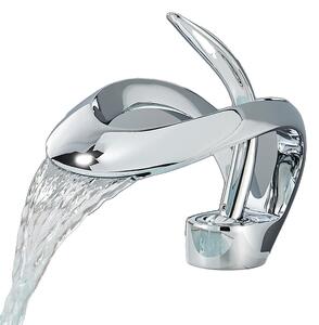 Miscelatore per lavabo a cascata, comando monocomando, design contemporaneo, miscelatore cromato