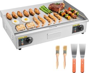 Piastra elettrica - Plancha professionale da tavolo - Potenza 4400 W - Superficie 72,5 x 40 cm - Termostato 50-300 °C - Con 2 spatole e 2 spazzole - Per bistecche, frittelle, hamburger
