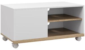 HOMCOM Mobile TV 42" Max con 2 Ripiani Aperti e Anta e Ruote, in Truciolato, 80x45x39.5 cm, Bianco|Aosom