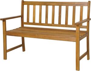Panchina da giardino KOMFOTTEU a 2 posti, realizzata in legno di acacia, con schienale e braccioli, resistente fino a 360 kg (122x55x86 cm)