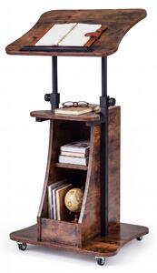 KOMFOTTEU Leggio regolabile in altezza, leggio con rotelle e piano ribaltabile, scrivania mobile in piedi con 2 scomparti e ripiano aperto, leggio per presentazioni per l'home office e l'ufficio, 50 x 40 x 72-112 cm