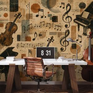 Carta da parati – Strumenti musicali vintage e note