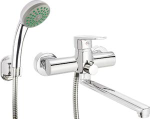 Wall-mounted washbasin and bath mixer with shower set