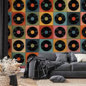 Carta da parati – Dischi in vinile retrò su sfondo colorato