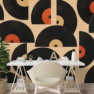 Carta da parati – Dischi in vinile retrò su sfondo beige
