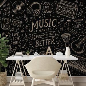 Carta da parati – Strumenti musicali e citazioni su nero