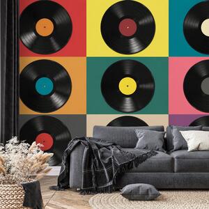 Carta da parati – Dischi in vinile retrò su sfondo colorato