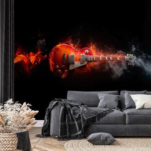 Carta da parati – Chitarra elettrica in fiamme nel fumo