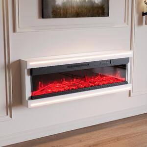 Caminetto elettrico Fortuna Lai 750W/1500W a parete galleggiante con riscaldamento, LED, telecomando, 12 colori di fiamma, telecomando, 152,5 x 51,3 x 17 cm, bianco