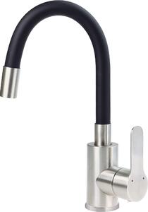 Washbasin mixer with curved spout