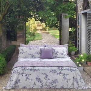 Completo Lenzuola In Percalle Blossom Peach Matrimoniale - 250X290 175X205 + 2 Federe 50X80 Mirabello Floreale Lilla Caleffi