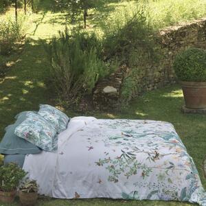 Completo Copripiumino In Raso Di Cotone Green Paradise Matrimoniale - 255X255 175X205 + 2 Federe 50X80 Mirabello Floreale Verde Caleffi