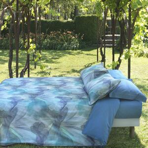 Copripiumino Con Federe In Percalle Vanishing Flower Matrimoniale - 255X255 + 2 Federe50X80 Mirabello Floreale Blu Caleffi