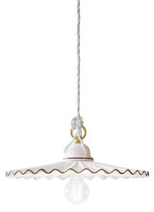 Sospensione da Soffitto con Diffusori Plissettati in Ceramica L�AQUILA Diametro ? 31 cm peso 1 kg - Attacco Lampada E 27 interno Paralume profili dipinti a mano