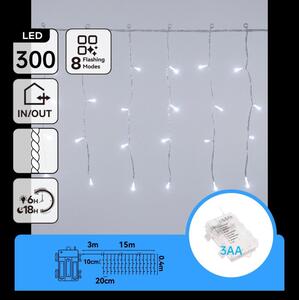 Aigostar -LED Catena luminosa natalizia da esterno 300xLED/8 funzioni 3xAA 18x0,4m IP44 bianco freddo