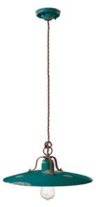Sospensione da Interno COUNTRY RETRO IN MATERIALE CERAMICO Diametro ? 40cm 1,70 kg - Attacco Lampada E27 max 77W interno VINTAGE Verde