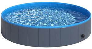 PawHut Piscina Pieghevole per Cani per Taglie Grandi e Extra Grandi, con Fondo Antiscivolo per Anatre, Interno ed Esterno, 160x30 cm, Blu e Grigio Scuro | Aosom Italy