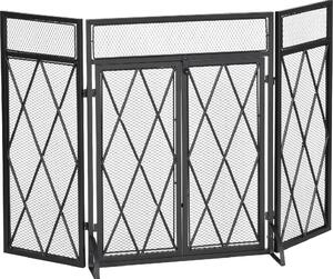DecHome Parascintille per Camino in Metallo con 3 Pannelli Pieghevoli e 2 Porte 120x11.5x79cm Nero