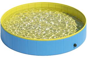 PawHut Piscina Pieghevole per Cani per Taglie Grandi e Extra Grandi, con Fondo Antiscivolo per Anatre, Interno ed Esterno, 160x30 cm, Blu e Giallo | Aosom Italy