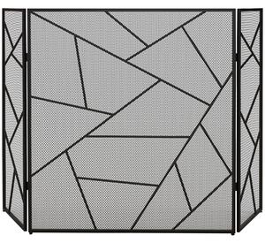 DecHome Parascintille per Camino Pieghevole a 3 Pannelli in Acciaio con Design Geometrico 135x1.2x85cm colore Nero - 520BKS501