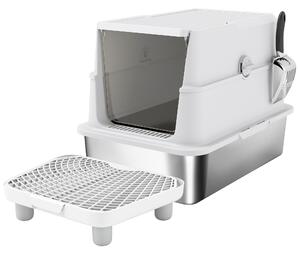 PawHut Lettiera in Acciaio Inossidabile, Interno XL, con Paletta, Grigio Chiaro | Aosom Italy