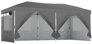 Outsunny Gazebo Pieghevole 3x6m Pop Up con 6 Pareti Laterali, Gazebo da Giardino Altezza Regolabile con Sacchi di Sabbia, Borsa a Ruote, UV50+ per Esterno Feste, Grigio Scuro | Aosom Italy