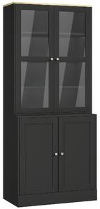 HOMCOM Libreria Vetrina, Mobile Contenitore a 6 Livelli con 4 Ante di cui 2 in Vetro Temperato e Ripiani Regolabili, Nero | Aosom Italy