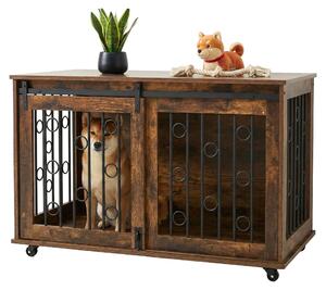Relaxdays Gabbia per cani, gabbia con ripiano e rotelle, 2 porte, LxPxA: 64x100x59 cm, mobile per cani, marrone/nero