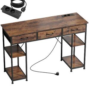 HOMCOM Scrivania con Contenitore con Prese di Corrente, 3 Cassetti in Tessuto e 4 Ripiani di Stoccaggio, 120x40x76 cm, Marrone | Aosom Italy