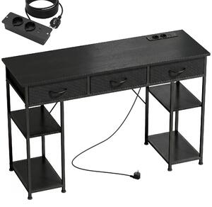 HOMCOM Scrivania con Contenitore con Prese di Corrente, 3 Cassetti in Tessuto e 4 Ripiani di Stoccaggio, 120x40x76 cm, Nero | Aosom Italy