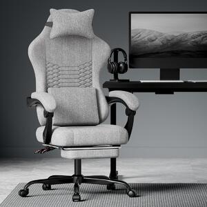 Sedia da gioco in tessuto Sedia da ufficio Sedia da gioco con massaggio e poggiatesta Seduta da gioco ergonomica da corsa con poggiapiedi Grigio chiaro